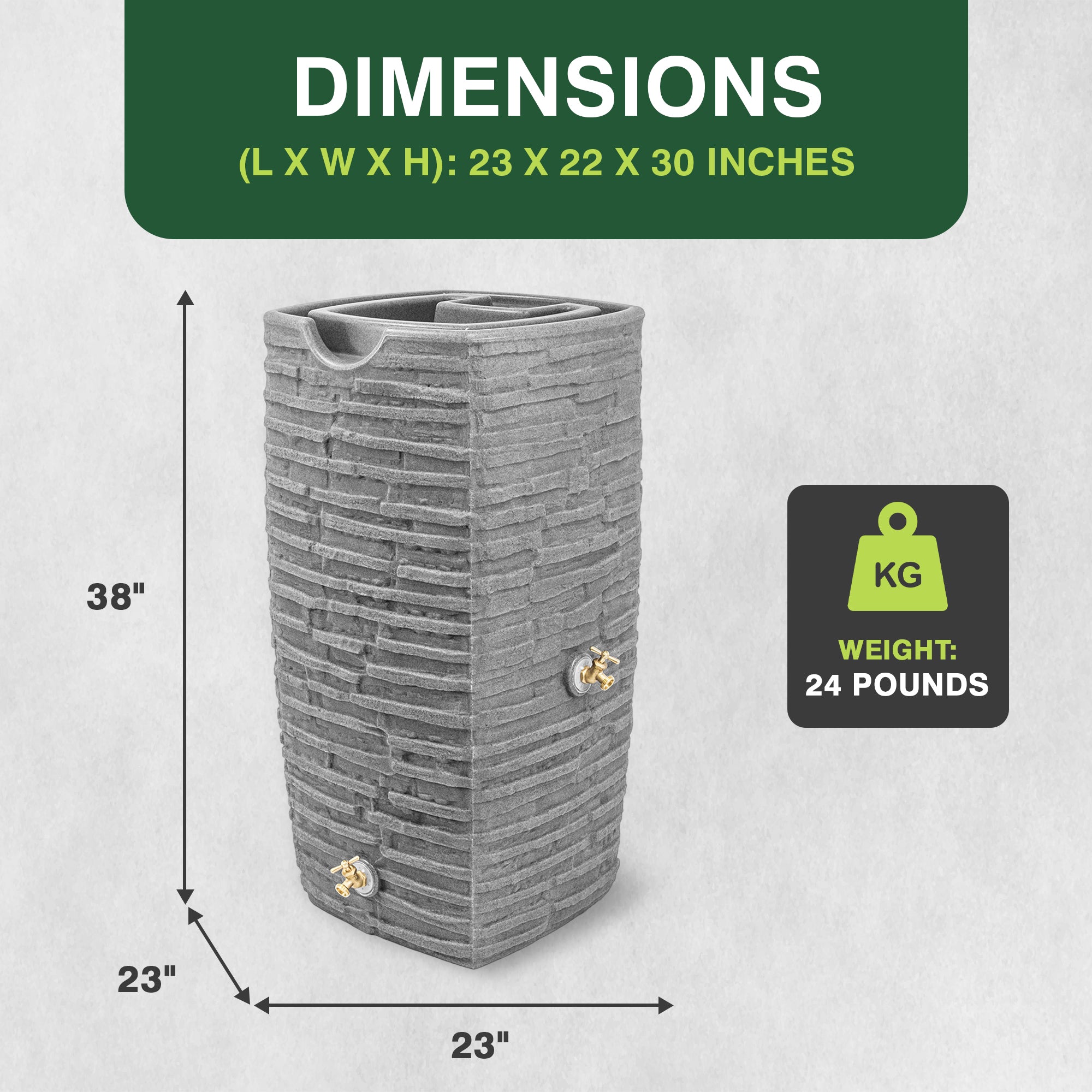 Good Ideas Impressions Riverwalk 50 Gal Rain Saver with Spigots, Dark Granite