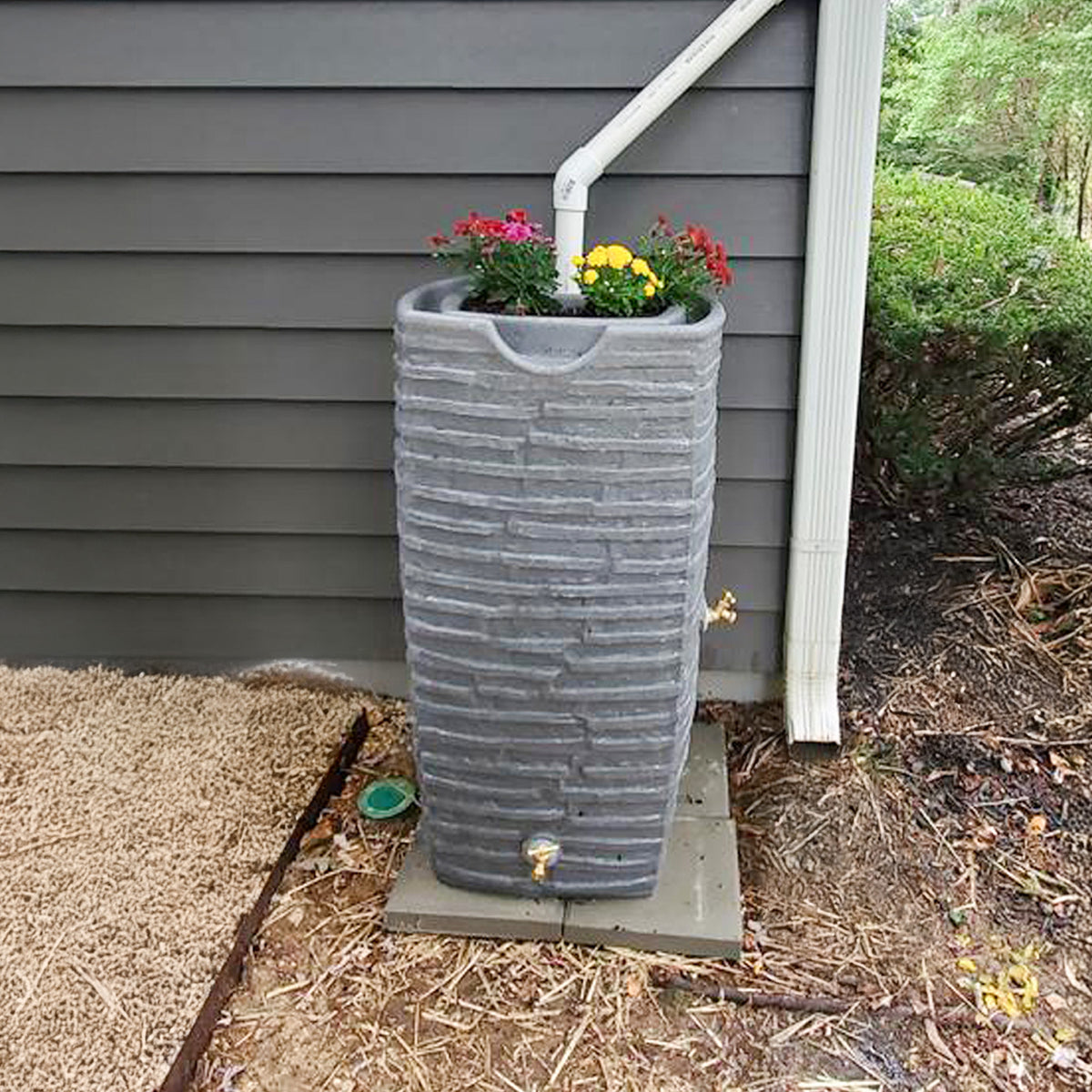 Good Ideas Impressions Riverwalk 50 Gallon Rain Barrel, Dark Granite & 50' Hose