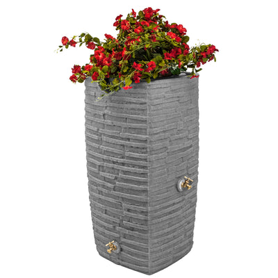 Good Ideas Impressions Riverwalk 50 Gallon Rain Barrel, Dark Granite & 50' Hose