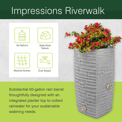 Good Ideas Impressions Riverwalk 50 Gal Rain Saver w/Spigots, Dark Granite(Used) - VMInnovations