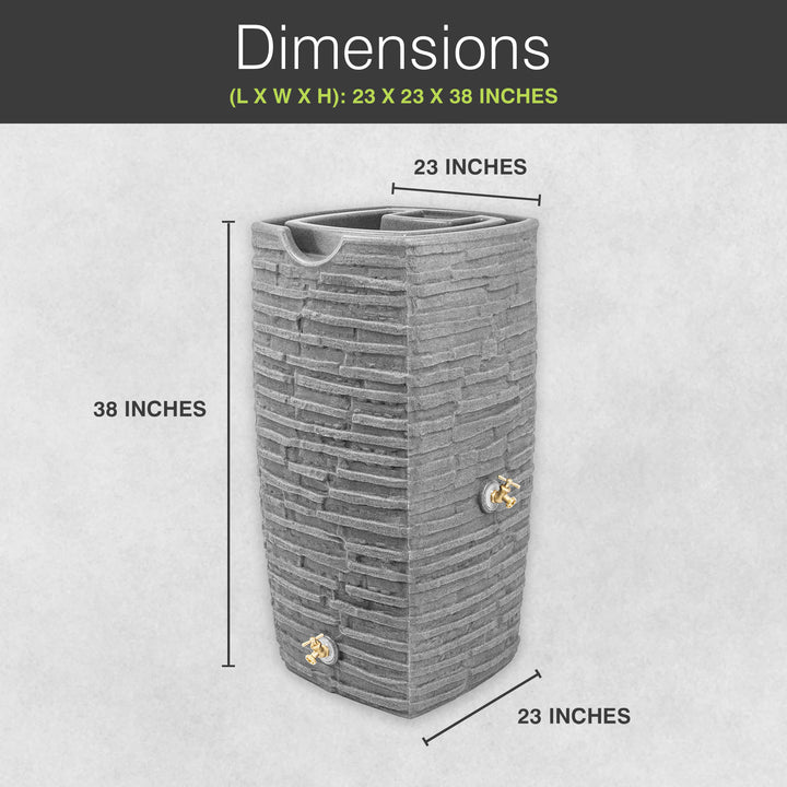 Good Ideas Impressions Riverwalk 50 Gallon Rain Barrel, Light Granite & 50' Hose