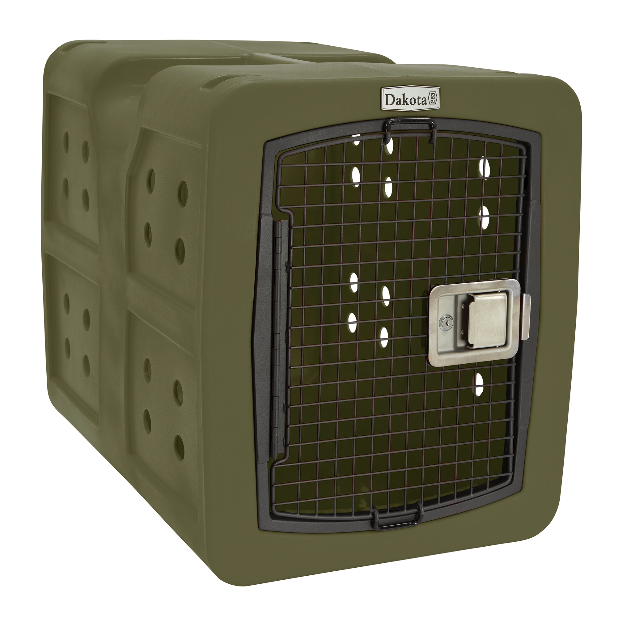 Dakota Medium Easy to Clean Dog Kennel w/ Handle & Latching Door, Olive (Used) - VMInnovations