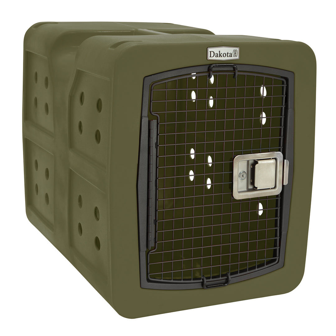 Dakota Medium Easy to Clean Dog Kennel w/ Handle & Latching Door, Olive (Used) - VMInnovations