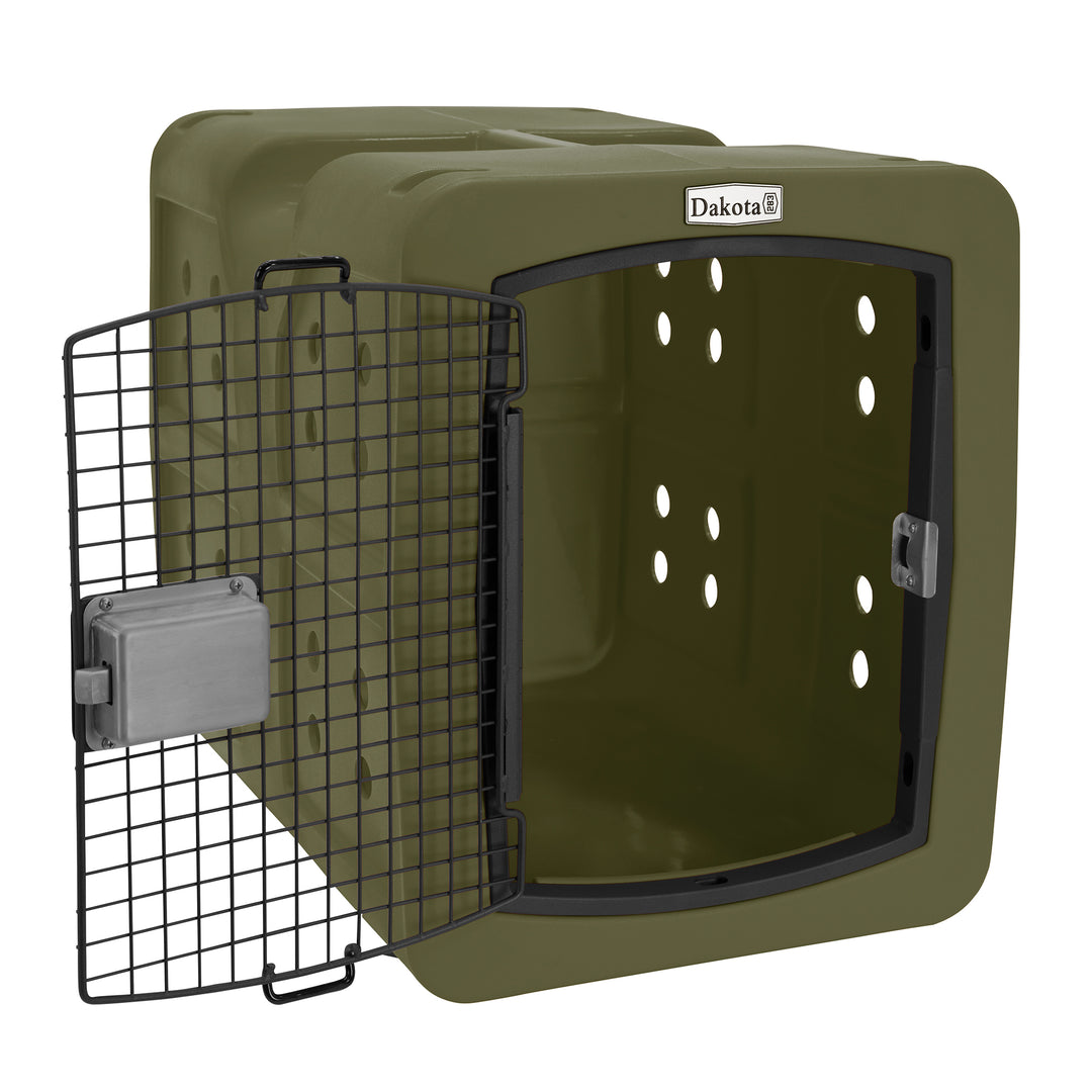 Dakota Medium Easy to Clean Dog Kennel w/ Handle & Latching Door, Olive (Used) - VMInnovations