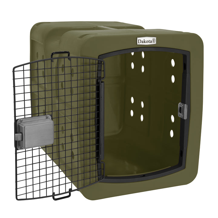 Dakota Medium Easy to Clean Dog Kennel w/ Handle & Latching Door, Olive (Used) - VMInnovations
