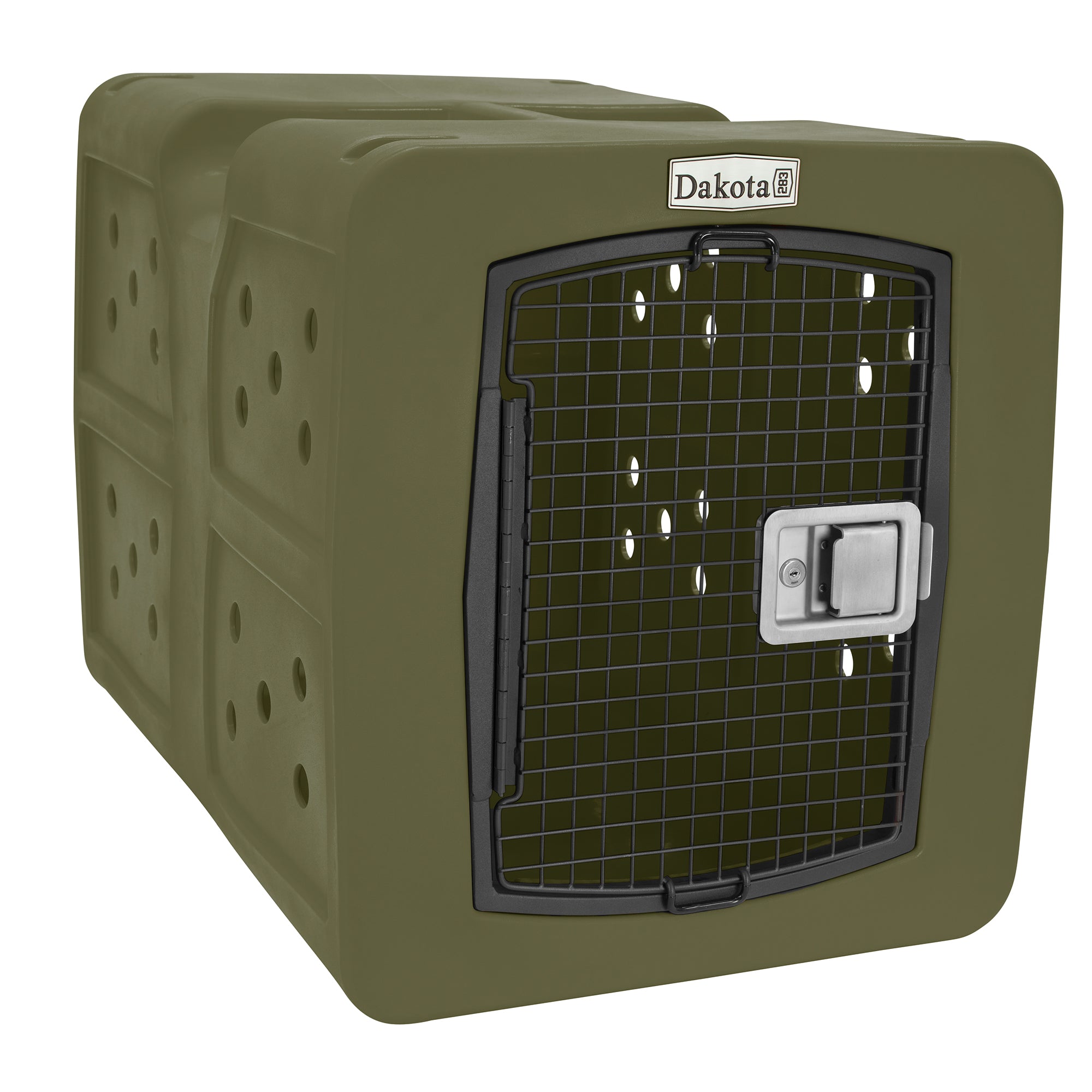 Dakota  Large Easy to Clean Kennel w/ Handle & Latching Door, Olive (Open Box) - VMInnovations