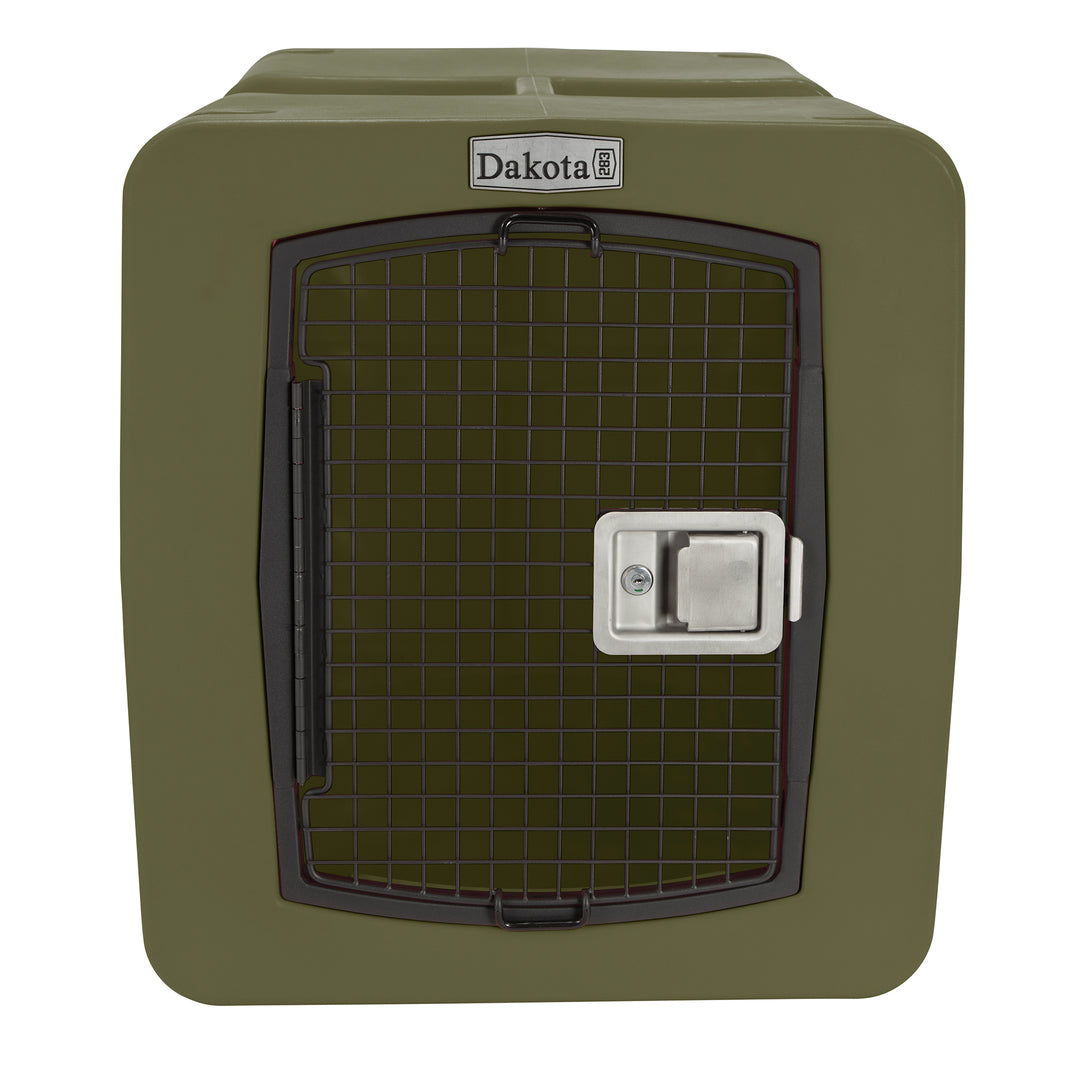 Dakota  Large Easy to Clean Kennel w/ Handle & Latching Door, Olive (Open Box) - VMInnovations