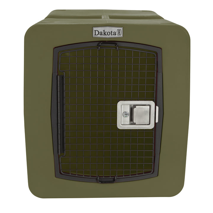 Dakota  Large Easy to Clean Kennel w/ Handle & Latching Door, Olive (Open Box) - VMInnovations