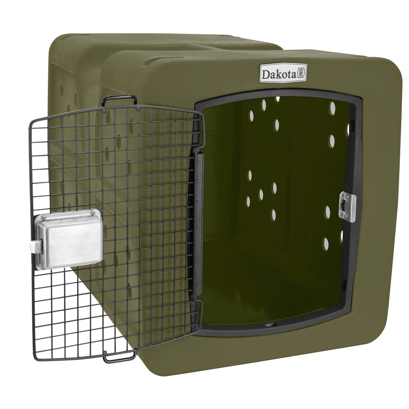 Dakota  Large Easy to Clean Kennel w/ Handle & Latching Door, Olive (Open Box)