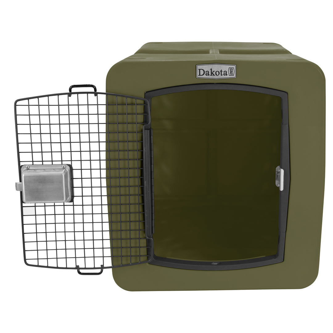 Dakota  Large Easy to Clean Kennel w/ Handle & Latching Door, Olive (Open Box) - VMInnovations