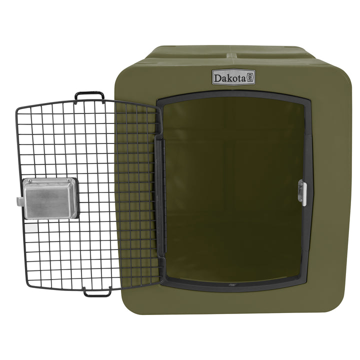 Dakota  Large Easy to Clean Kennel w/ Handle & Latching Door, Olive (Open Box) - VMInnovations
