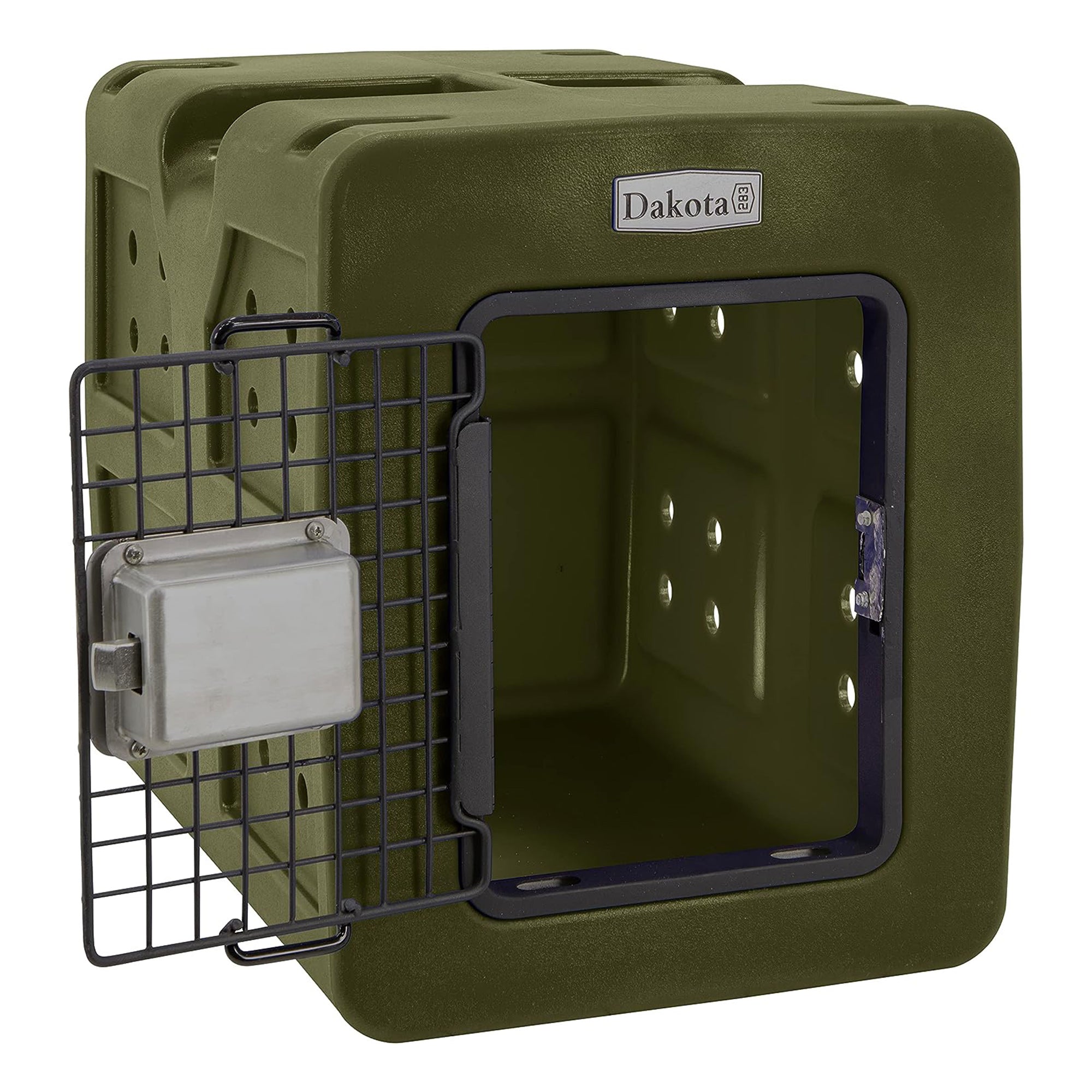 Dakota G3 Small Easy To Clean Dog Kennel w/ Handle & Latching Door, Olive (Used) - VMInnovations