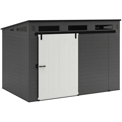 Suncast Modernist 10 Foot x 7 Foot Barn Door Outdoor Garden Storage Shed, Grey