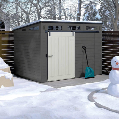 Suncast Modernist 10 Foot x 7 Foot Barn Door Outdoor Garden Storage Shed, Grey