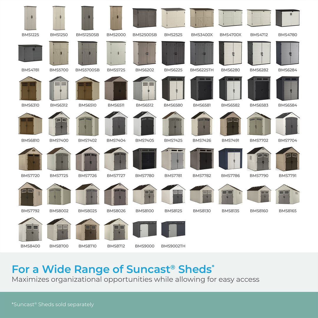 Suncast 8 Pack 25 x 7.25 Inch Resin Basket Accessory for Outdoor Shed, Black