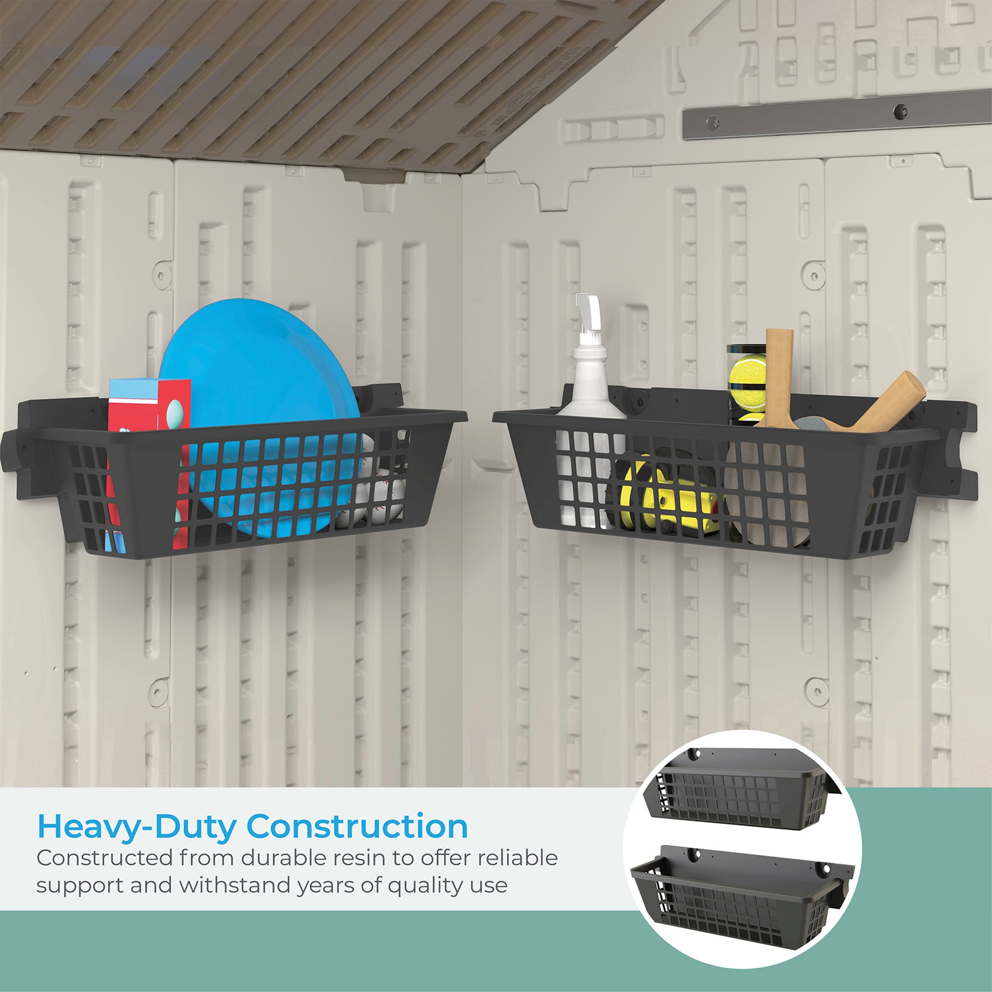 Suncast BMS2500 Horizontal Outdoor Storage Shed, 2 Pack BMSBSKT2PK Basket, Black