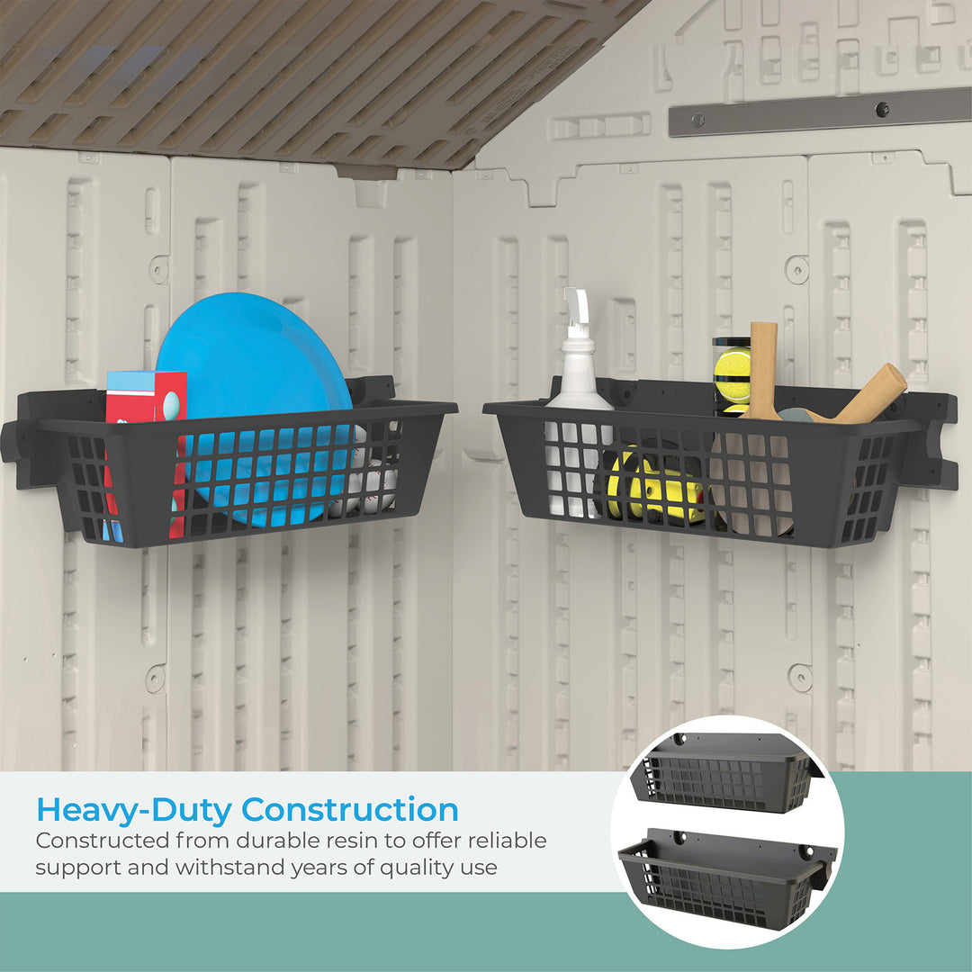 Suncast 4 Pack 25 x 7.25 Inch Resin Basket Accessory for Outdoor Shed, Black