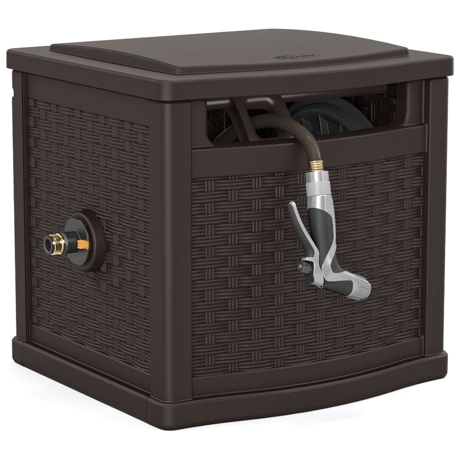 Suncast 150 Foot Slide Trak Outdoor Garden Water Hose Hideaway for Patio, Java - VMInnovations