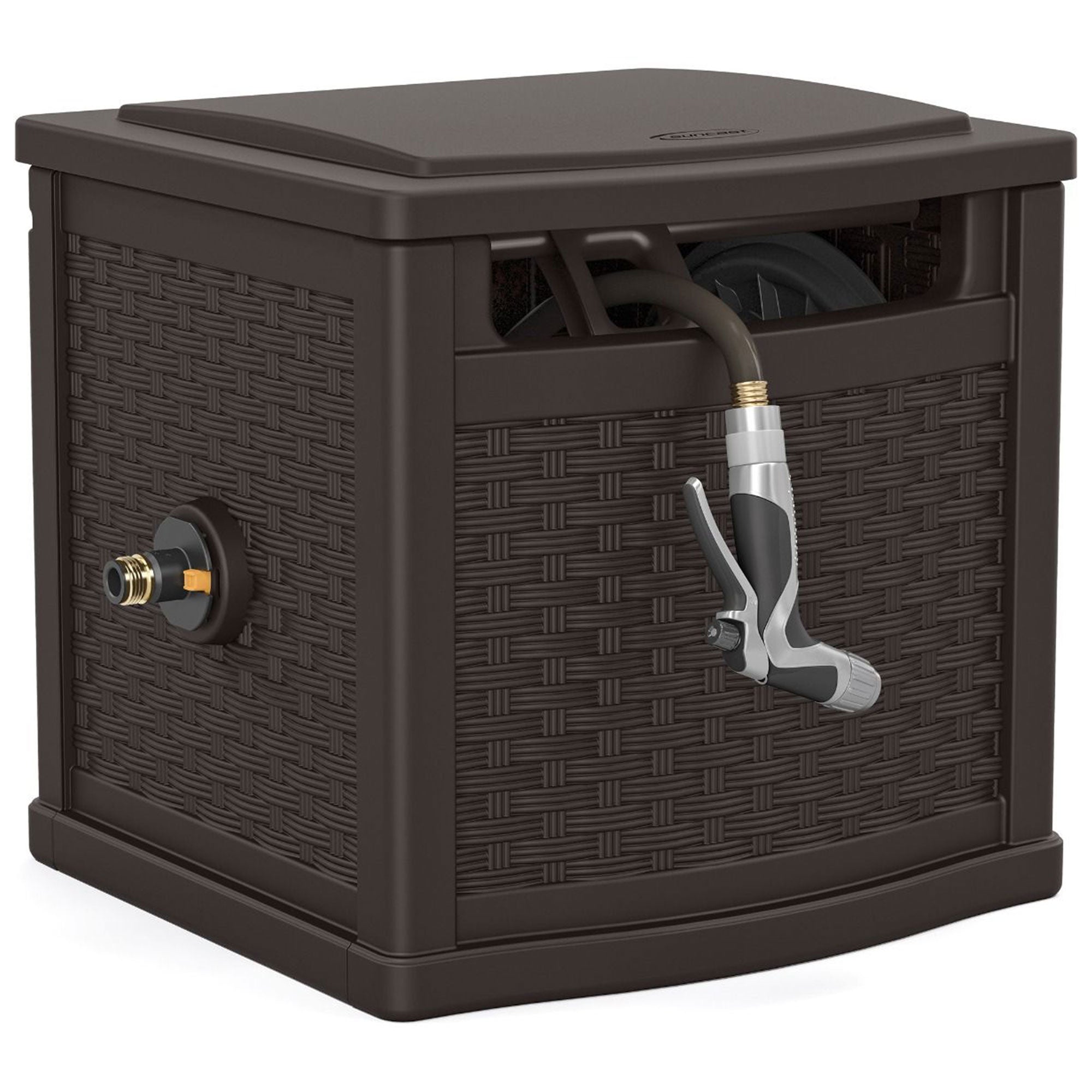 Suncast 150 Foot Slide Trak Outdoor Garden Water Hose Hideaway for Patio, Java - VMInnovations