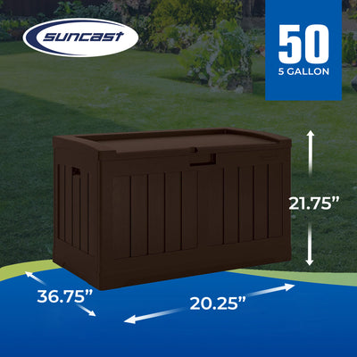 Suncast 50 Gallon Medium Capacity Resin Outdoor Storage Deck Box with Seat, Java