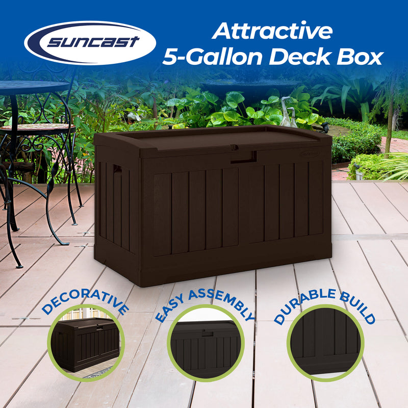 Suncast 50 Gallon Medium Capacity Resin Outdoor Storage Deck Box with Seat, Java