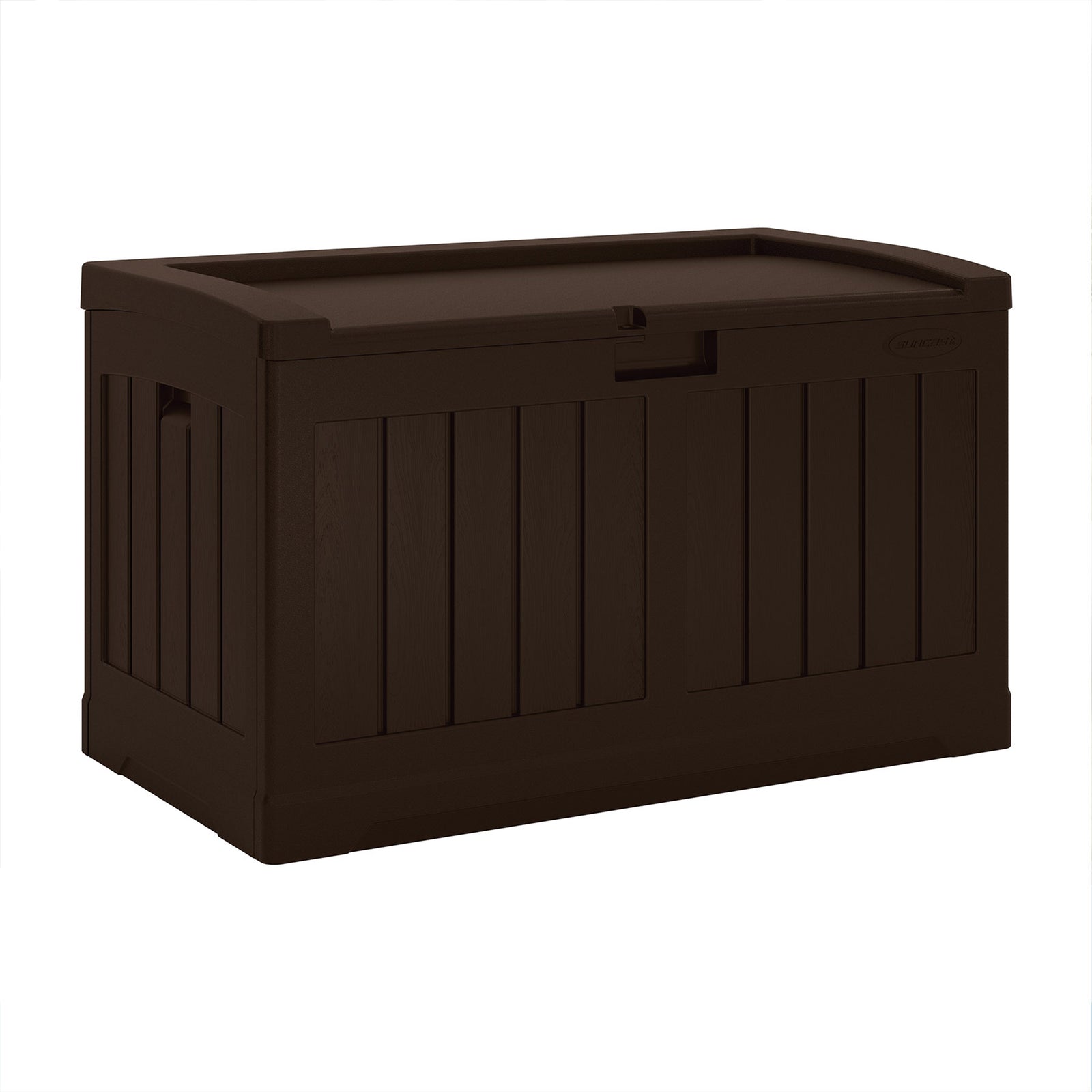 Suncast 50 Gallon Medium Capacity Resin Outdoor Storage Deck Box with Seat, Java - VMInnovations