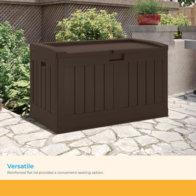 Suncast 50 Gallon Medium Capacity Resin Outdoor Storage Deck Box with Seat, Java