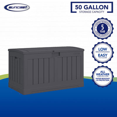 Suncast 50 Gallon Medium Resin Outdoor Storage Deck Box with Lid, Peppercorn
