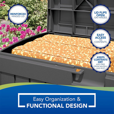 Suncast 50 Gallon Medium Resin Outdoor Storage Deck Box with Lid, Peppercorn - VMInnovations