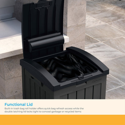 Suncast Trash Hideaway 39 Gallon Outdoor Trash Can Patio Waste Bin, Peppercorn - VMInnovations