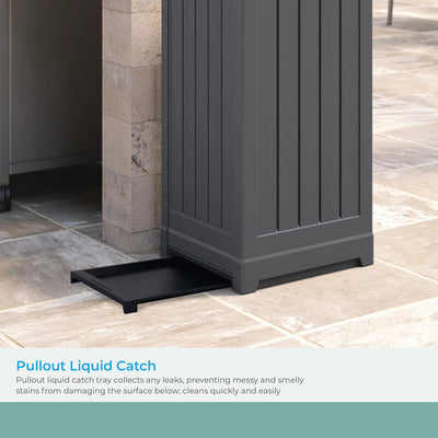 Suncast Trash Hideaway 39 Gallon Outdoor Trash Can Patio Waste Bin, Peppercorn - VMInnovations