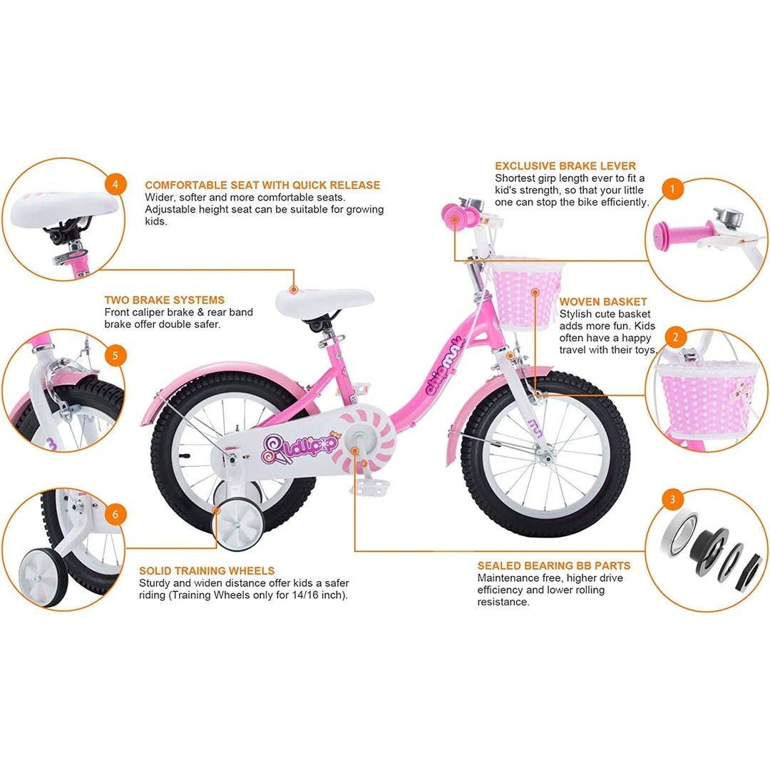 RoyalBaby Chipmunk 16" Kids Bicycle w/ Basket, Training Wheels & Kickstand, Pink