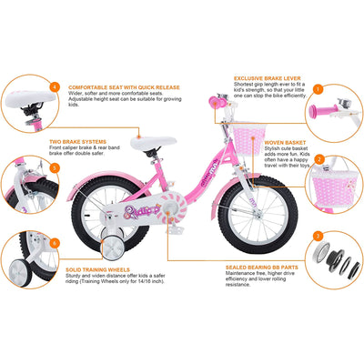 RoyalBaby Chipmunk 16" Kids Bicycle w/ Basket, Training Wheels & Kickstand, Pink - VMInnovations