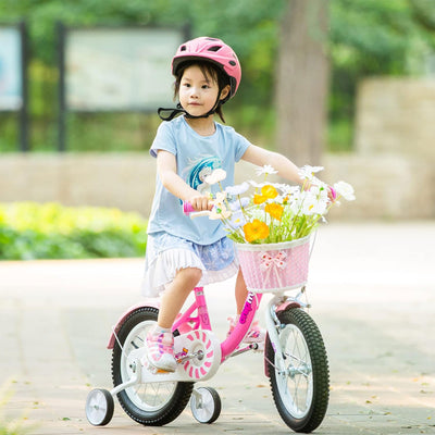 RoyalBaby 16" Kids Bicycle w/ Basket, Training Wheels & Kickstand, Pink (Used) - VMInnovations