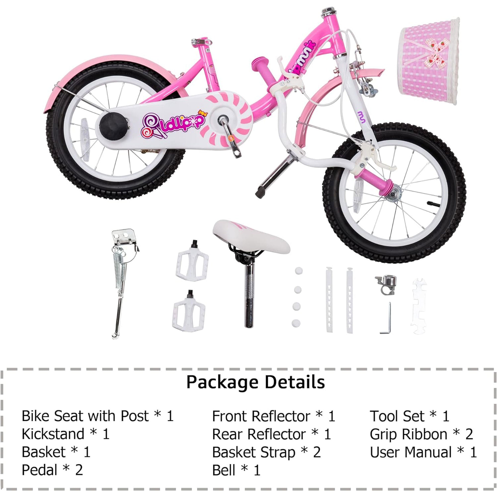 RoyalBaby 18 Inch Kids Steel Bicycle with Basket and Kickstand, Pink (Open Box) - VMInnovations