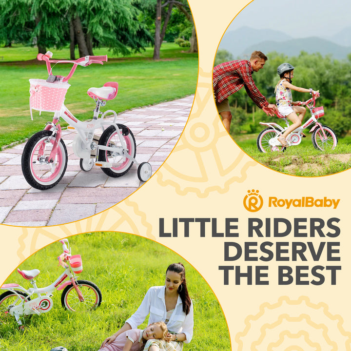 RoyalBaby Princess Kids Bicycle 14" Training Wheels, Jenny/White Pink (Open Box)