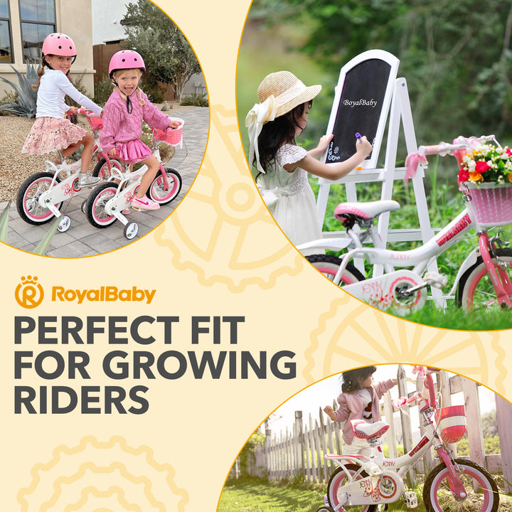 RoyalBaby Princess Kids Bicycle 14" Training Wheels, Jenny/White Pink (Open Box)