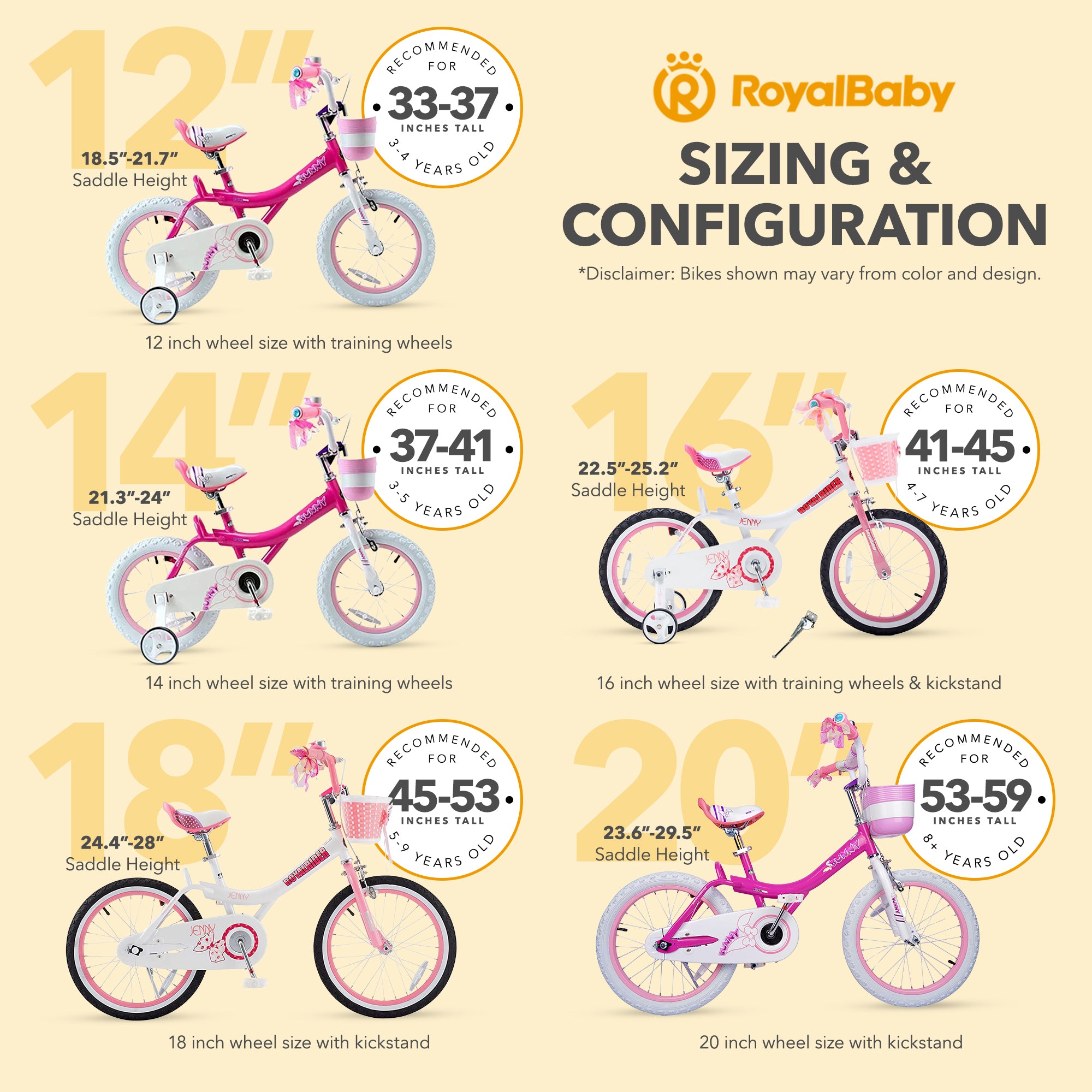 RoyalBaby Princess Kids Bicycle 14" Training Wheels, Jenny/White Pink (Open Box) - VMInnovations