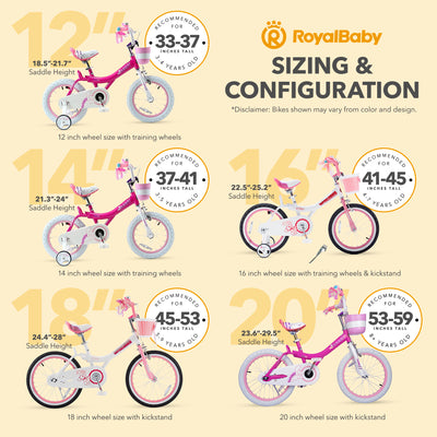 RoyalBaby Princess Kids Bicycle 14" Training Wheels, Jenny/White Pink (Open Box) - VMInnovations
