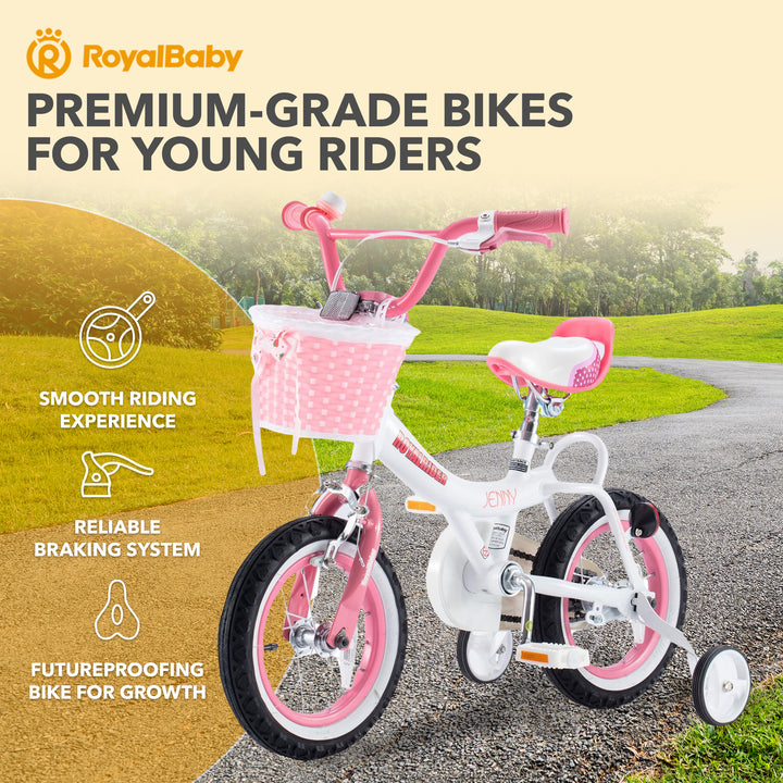 RoyalBaby Princess Kids Bicycle 14" Training Wheels, Jenny/White Pink (Open Box)