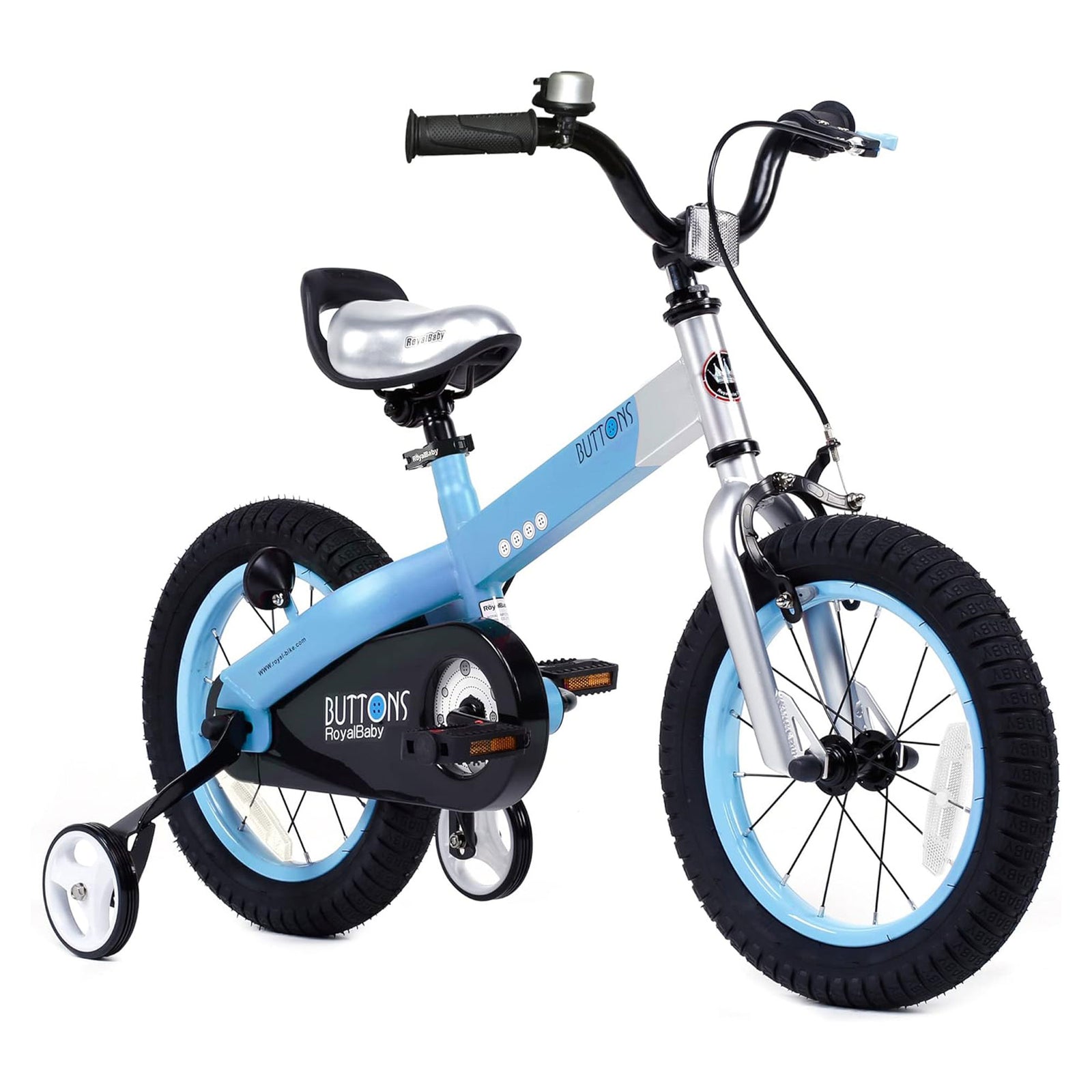 RoyalBaby Buttons 14 Inch Kids Bike with Training Wheels and Coaster Brake, Blue - VMInnovations