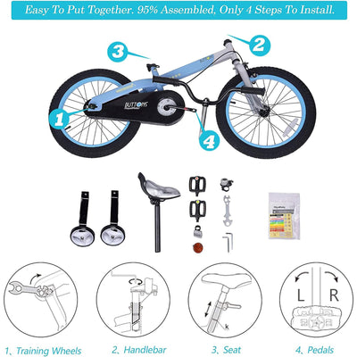 RoyalBaby Buttons 14" Kids Bike w/Training Wheels & Coaster Brake,Blue(Open Box)