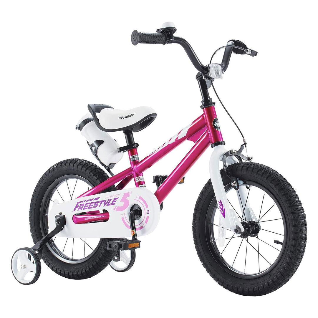 RoyalBaby Freestyle 16 Inch Kids Bike with Training Wheels & Kickstand, Fuchsia - VMInnovations