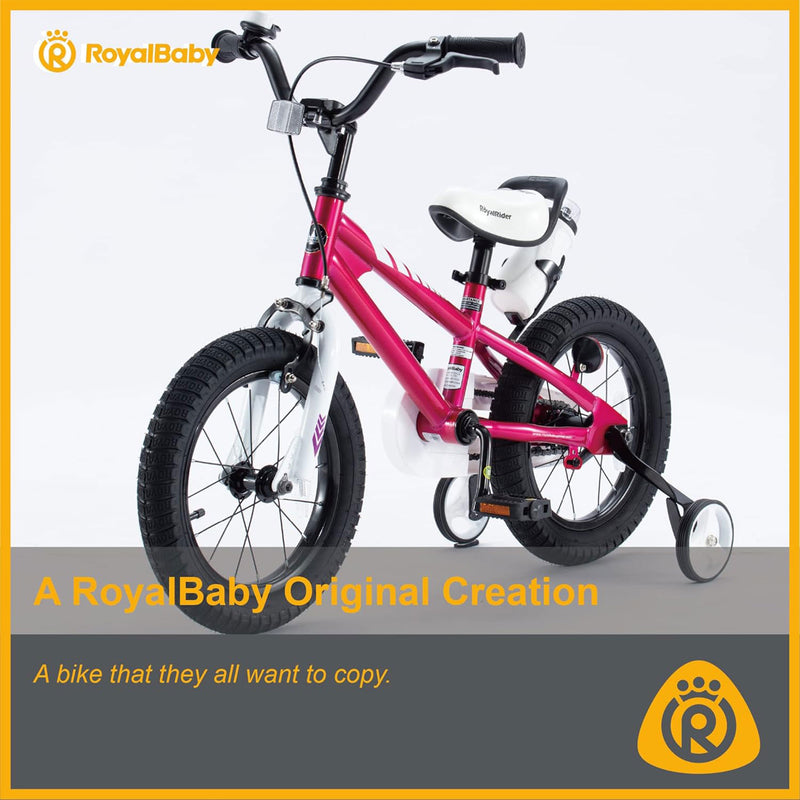 RoyalBaby Freestyle 16 Inch Kids Bike with Training Wheels & Kickstand, Fuchsia