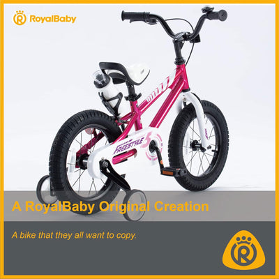 RoyalBaby Freestyle 16 Inch Kids Bike with Training Wheels & Kickstand, Fuchsia