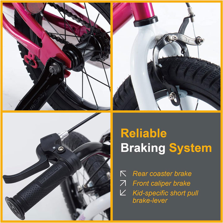 RoyalBaby Freestyle 16 Inch Kids Bike with Training Wheels & Kickstand, Fuchsia - VMInnovations