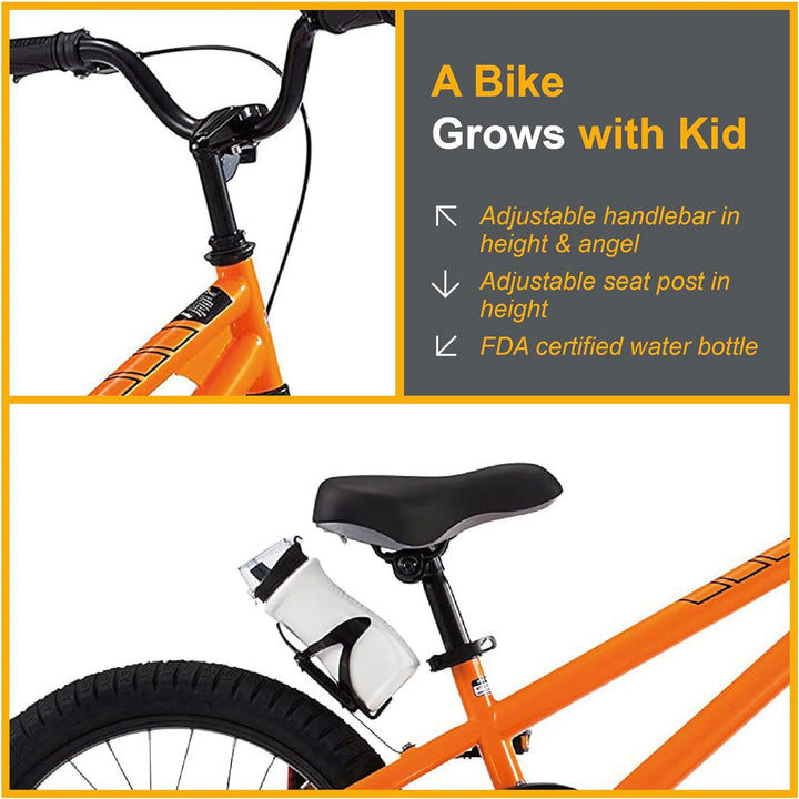 RoyalBaby Freestyle 18 Inch Kids Bike with Kickstand for Ages 5 to 9, Orange - VMInnovations