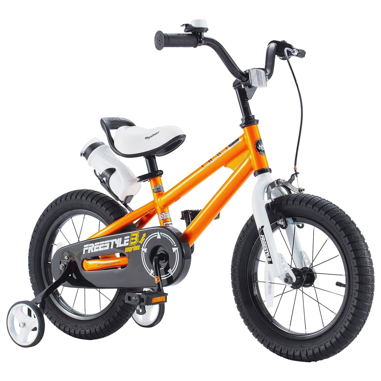 RoyalBaby Freestyle 16 Inch Kids Bike with Training Wheels & Kickstand, Orange - VMInnovations