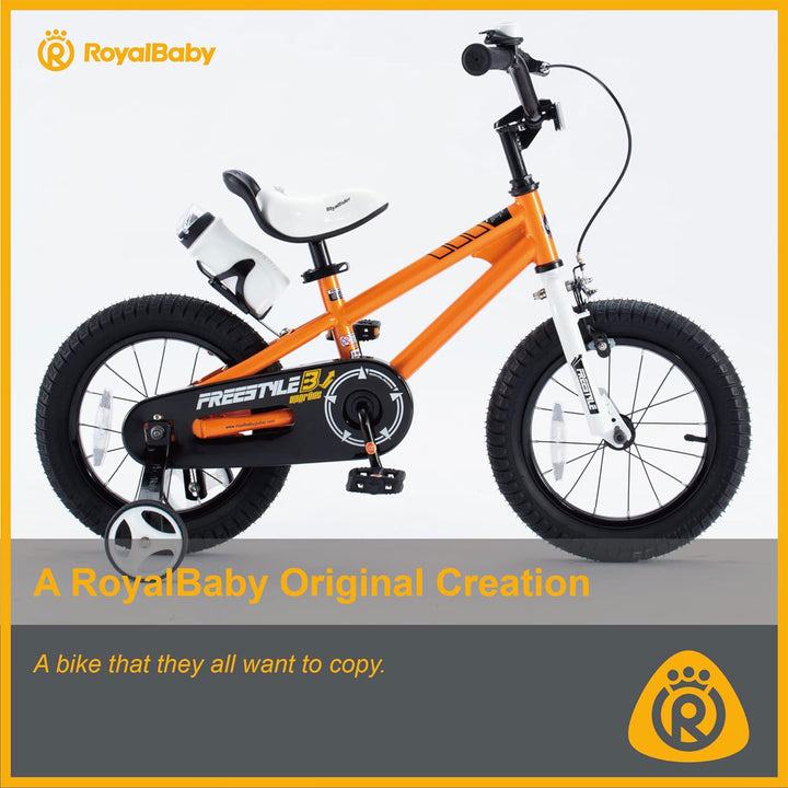 RoyalBaby Freestyle 16" Bike with Training Wheels & Kickstand, Orange (Open Box)