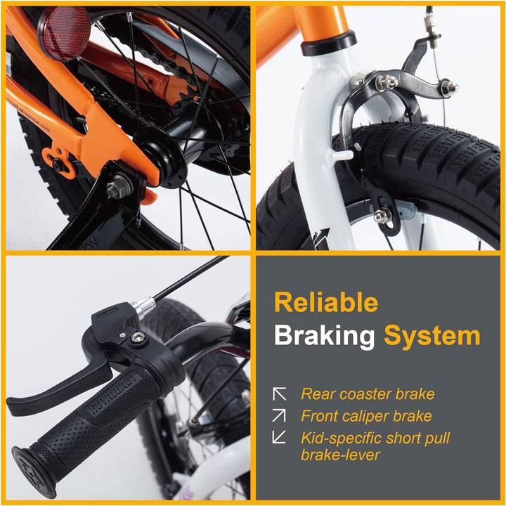 RoyalBaby Freestyle 16" Bike with Training Wheels & Kickstand, Orange (Open Box)